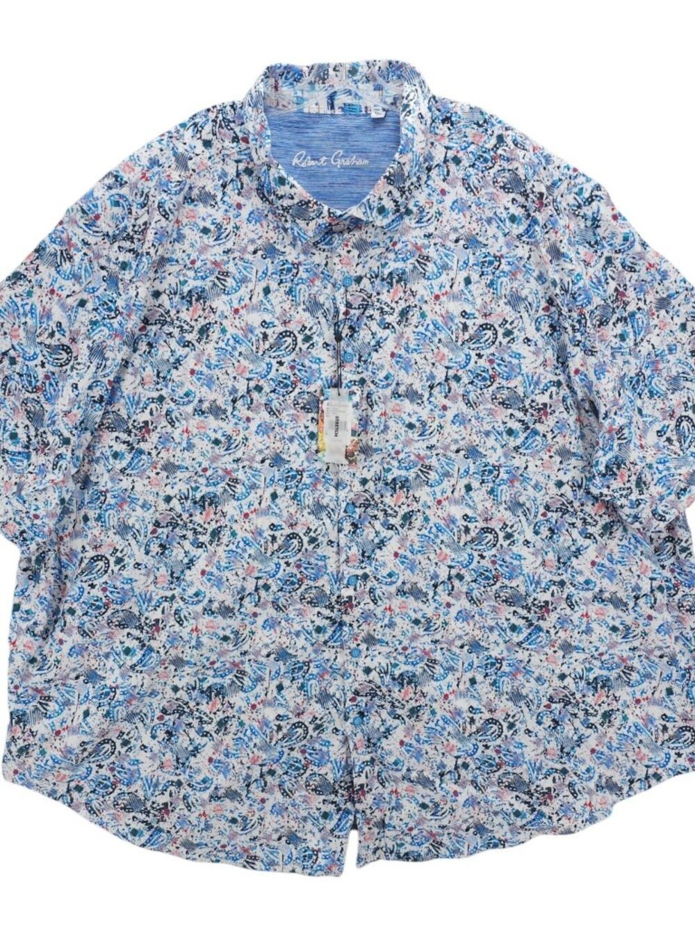 NWT ROBERT GRAHAM Short Sleeve Shirt Paisley Abstract Colorful Stretch 5XL